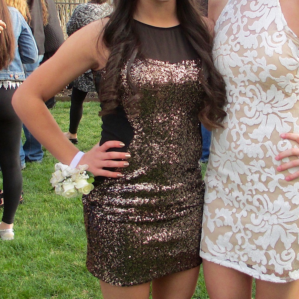 Gold sequin prom party cocktail dress bodycon